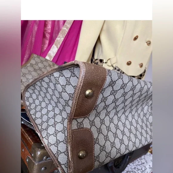 Rare Vintage GUCCI GG Monogram Tote Bag Purse Handbag Carry On Luggage Duffle GG - Picture 11 of 12